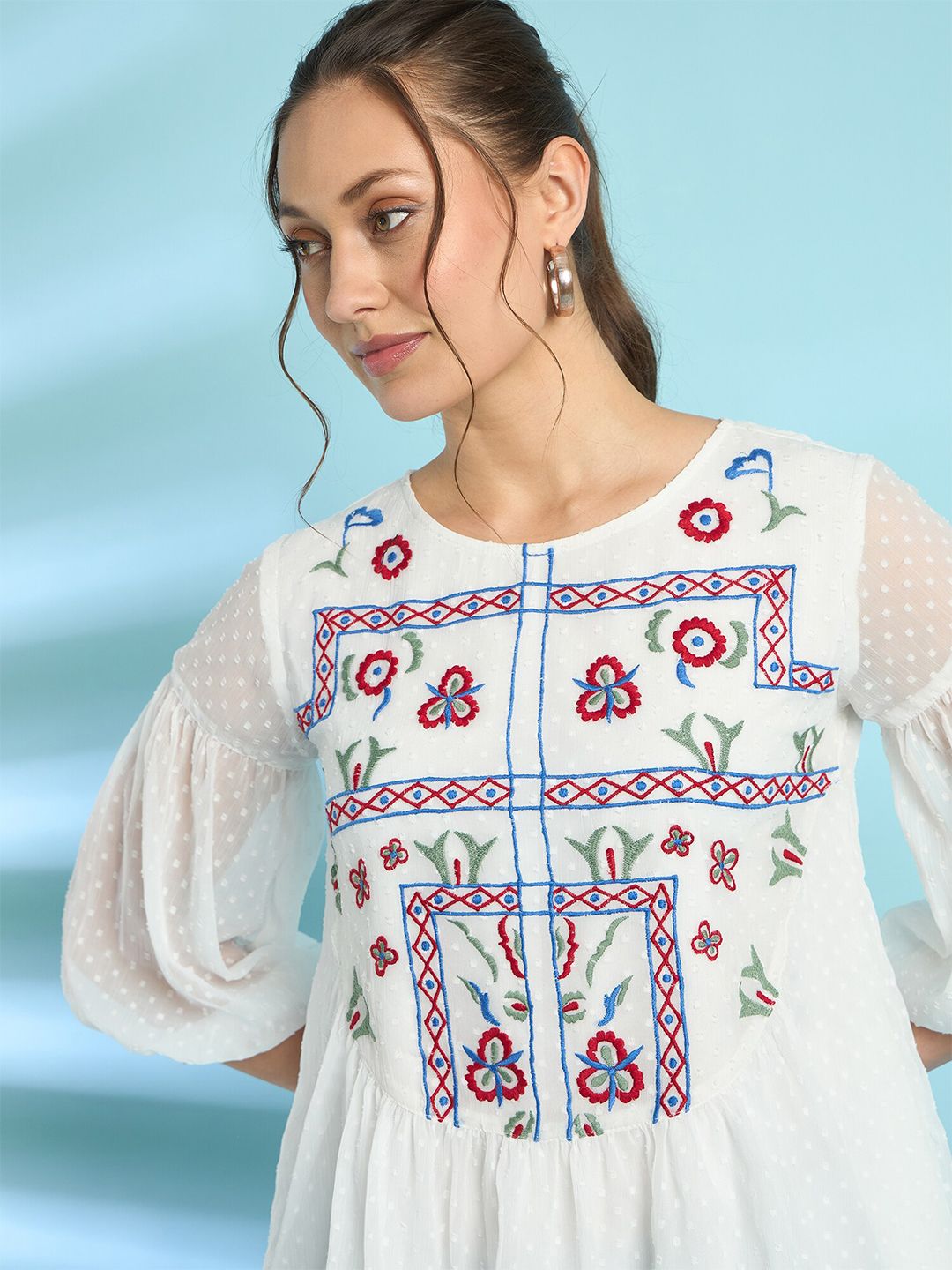 Antheaa Embroidered Chiffon Top