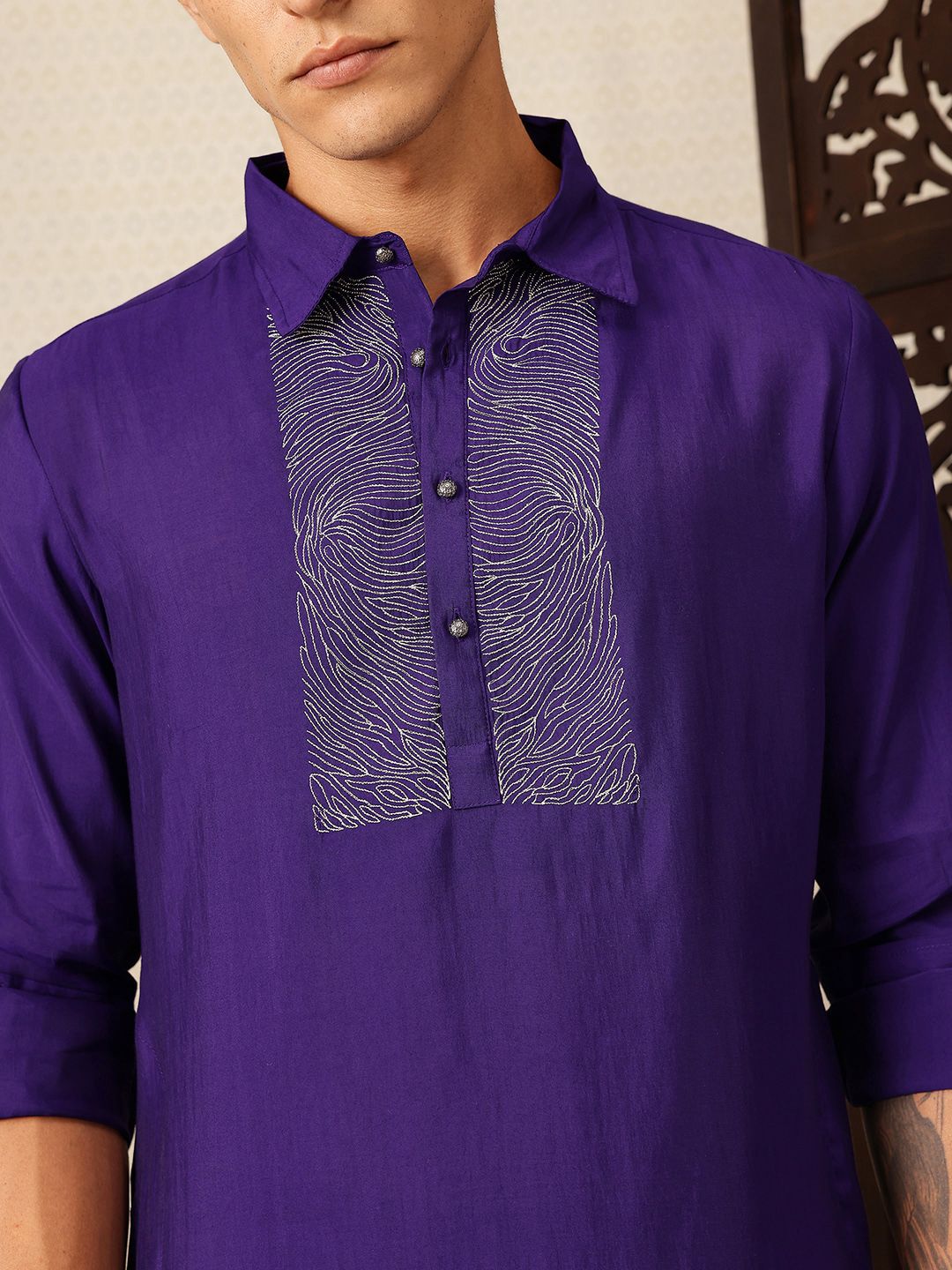 House of Pataudi Yoke Design Thread Work Rozana Kurta