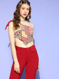 Berrylush Women Gorgeous Red Floral Scarf Top