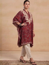 House of Chikankari Women Paisley Printed Thread Work Crepe Kaftan Kurta