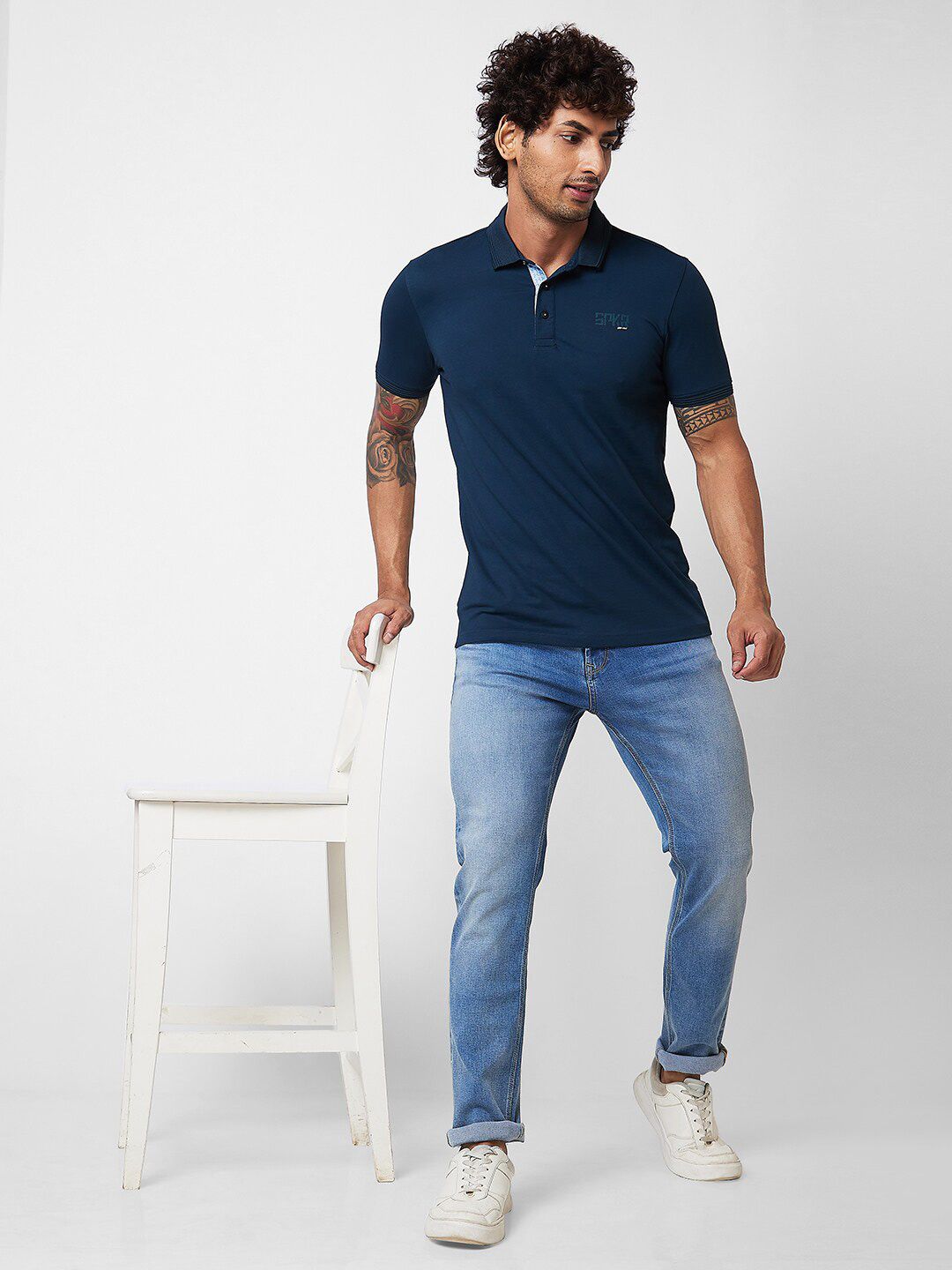 SPYKAR Polo Collar Short Sleeves Slim Fit Cotton T-shirt