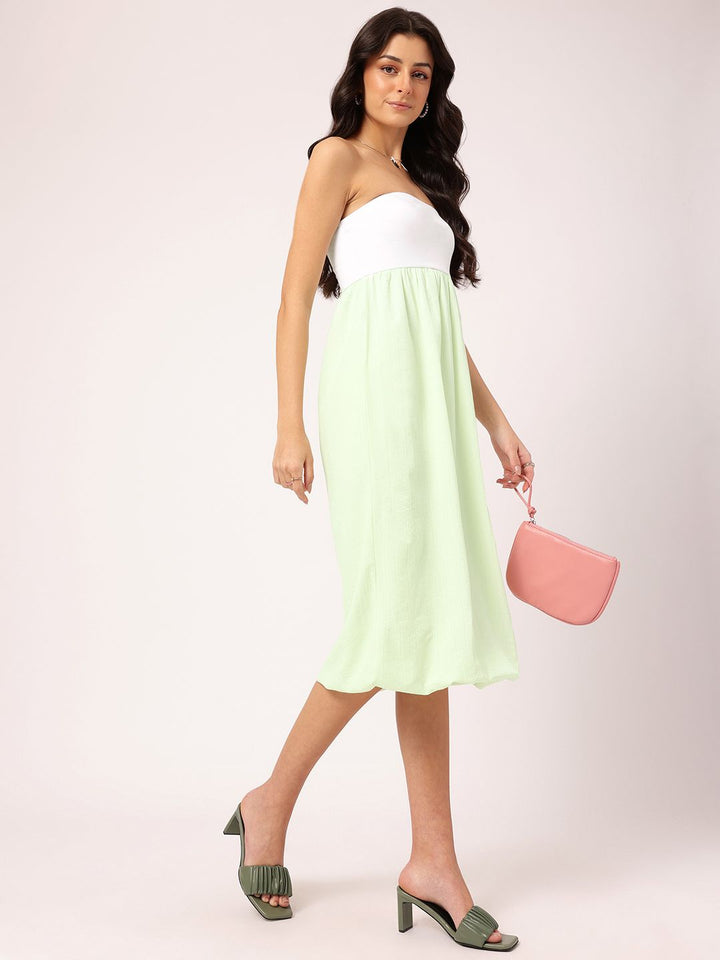 DressBerry Soft Grunge Glam Colourblocked Textured Strapless Balloon Dress