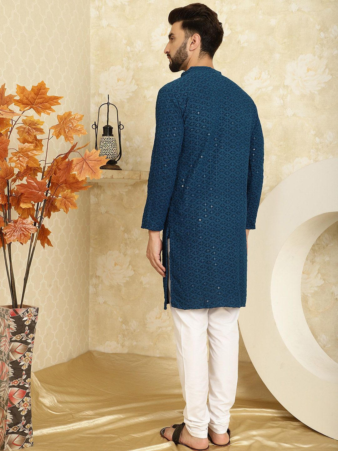 SOJANYA Ethnic Motifs Embroidered Pure Cotton Kurta with Churidar