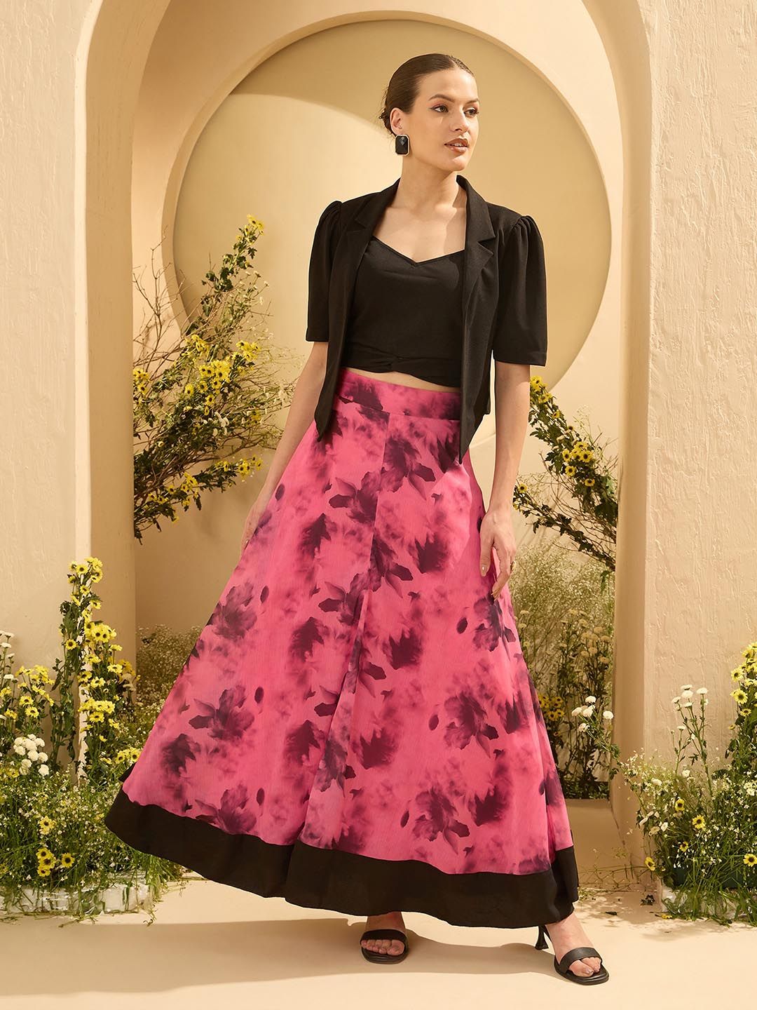 Antheaa Sleeveless Crop Top With Skirt And Jacket