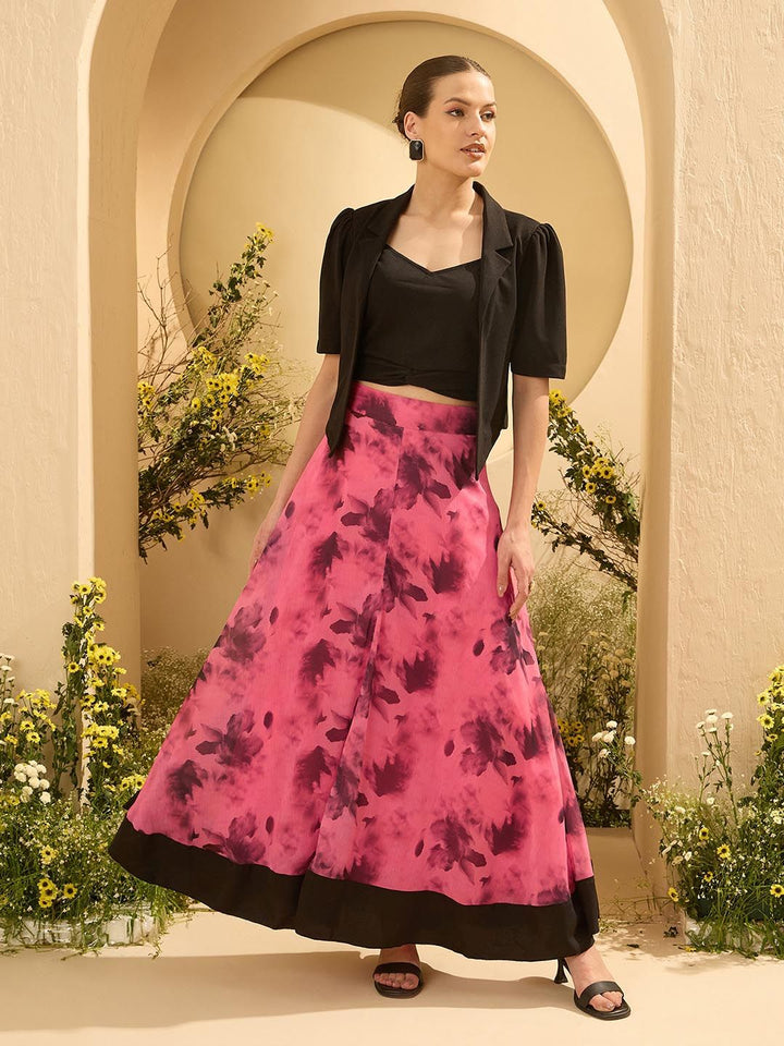 Antheaa Sleeveless Crop Top With Skirt And Jacket