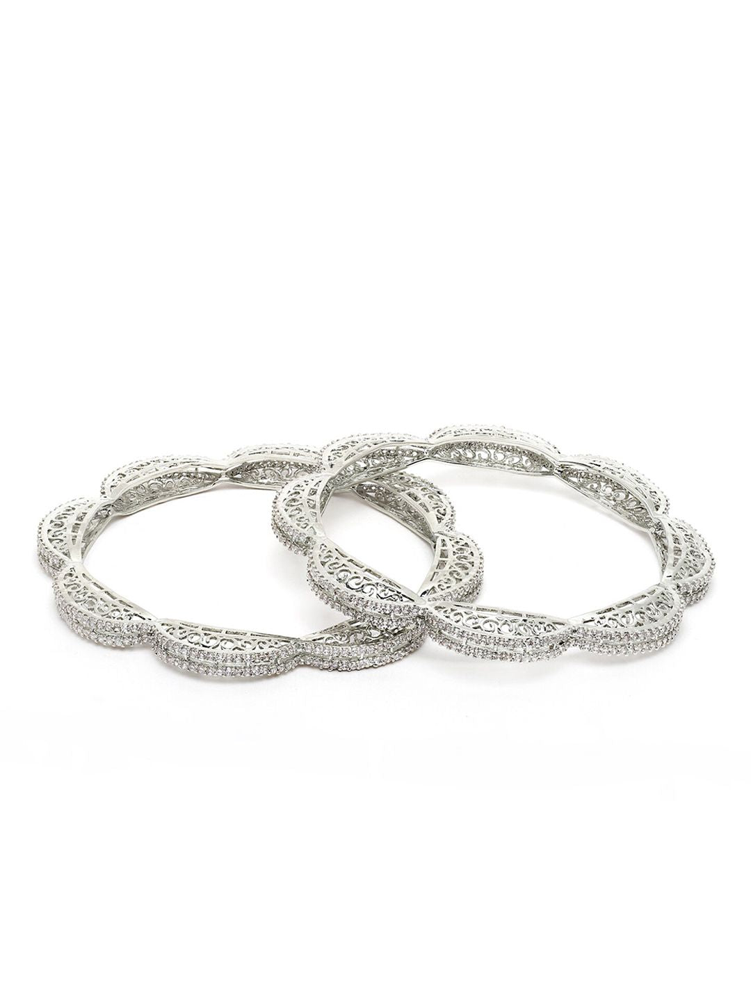 KARATCART Set Of 2 Silver-Plated & White AD-Studded Bangles