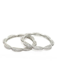 KARATCART Set Of 2 Silver-Plated & White AD-Studded Bangles