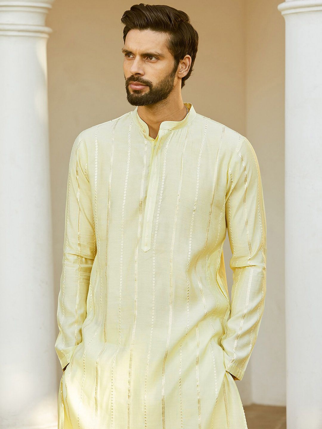 See Designs Printed Mandarin Collar Chanderi Silk Kurta