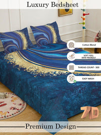 Myntra Elegant Homes Blue 300 TC King Bedsheet with 2 Pillow Covers