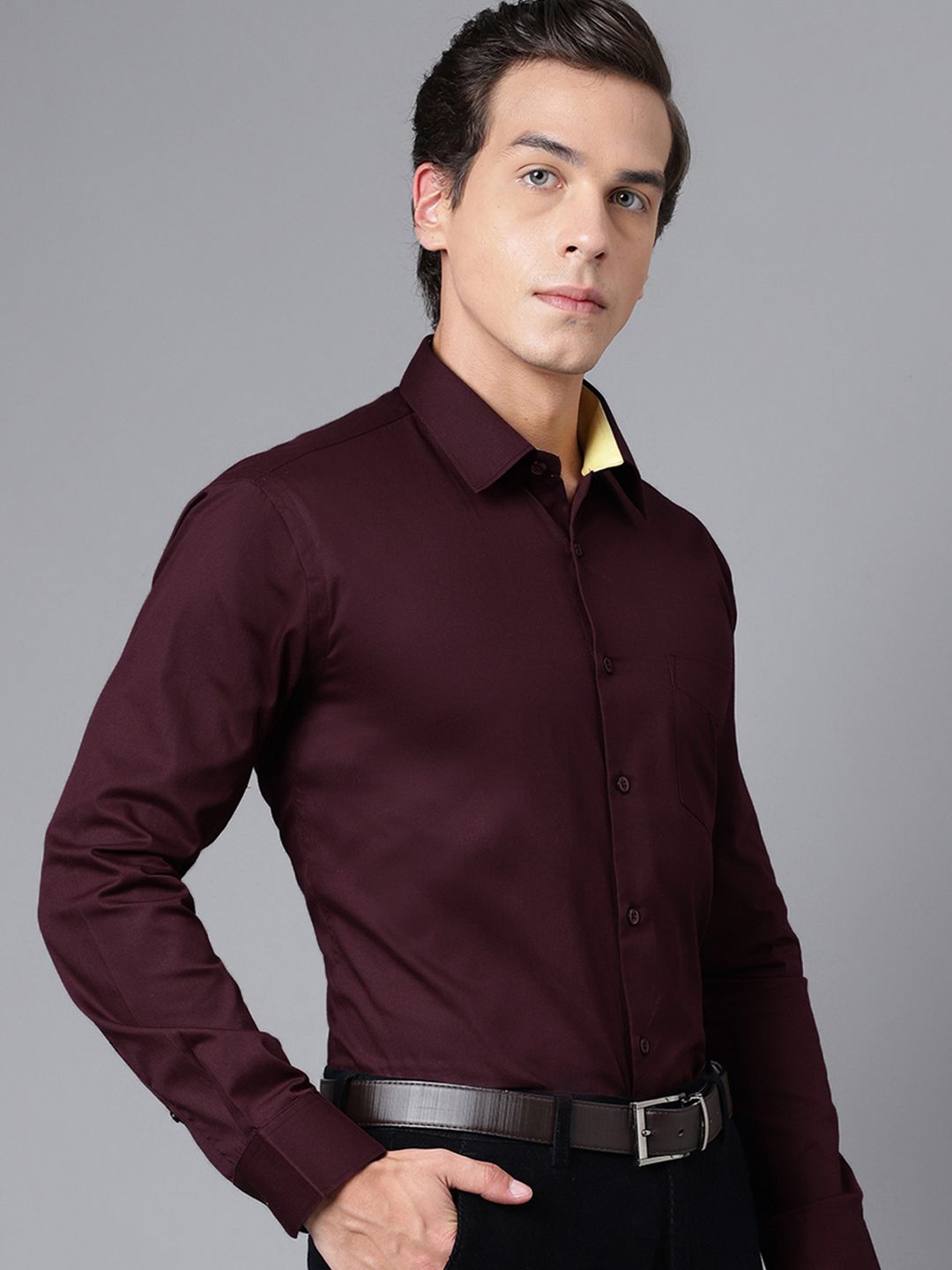 Hancock Men Burgundy Slim Fit Formal Shirt