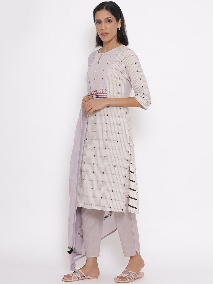 W Women Beige Pure Cotton Kurta Set