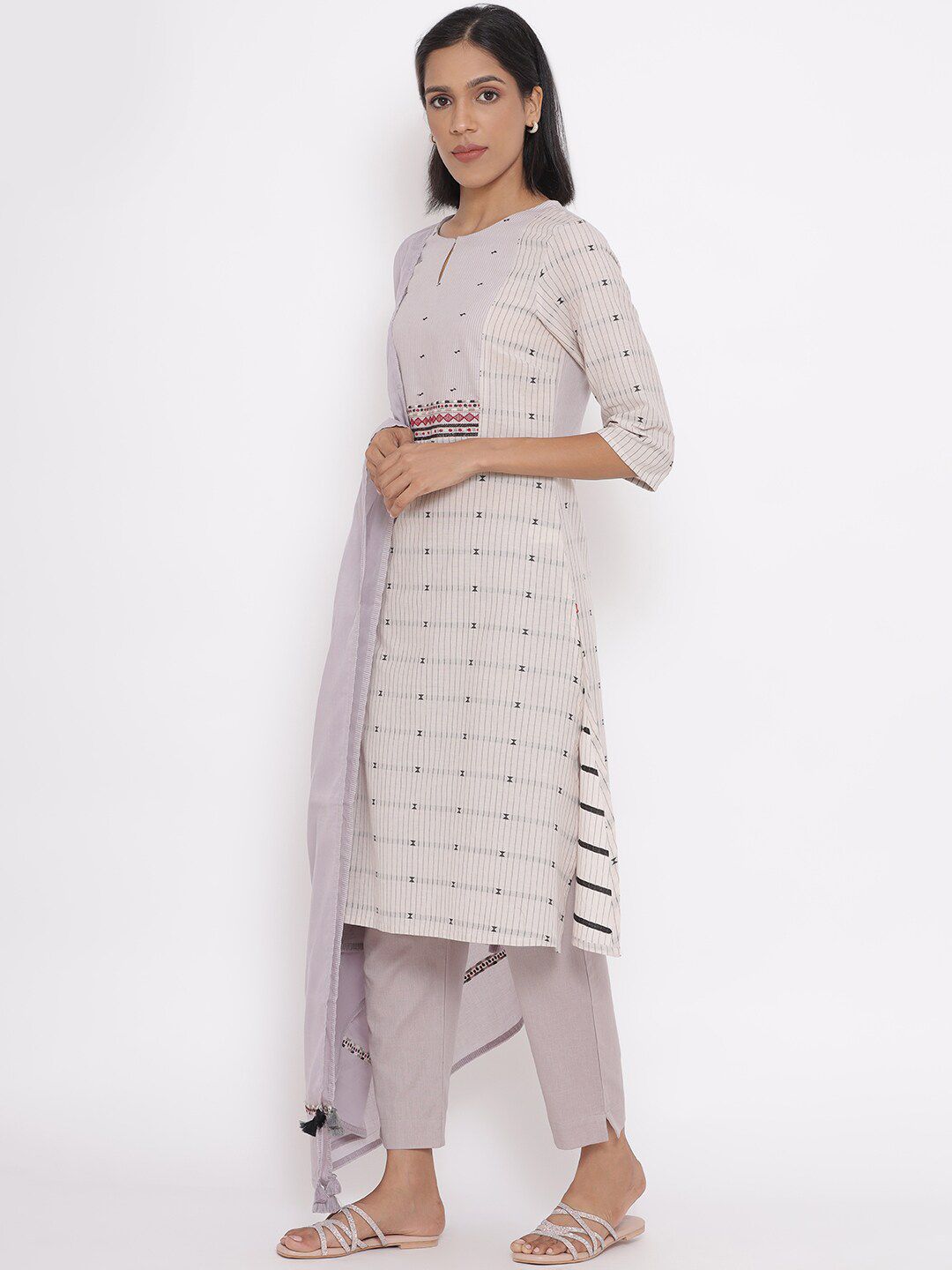 W Women Beige Pure Cotton Kurta Set