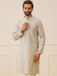 Jompers Ethnic Motifs Embroidered Chikankari Cotton & Silk Straight Kurta