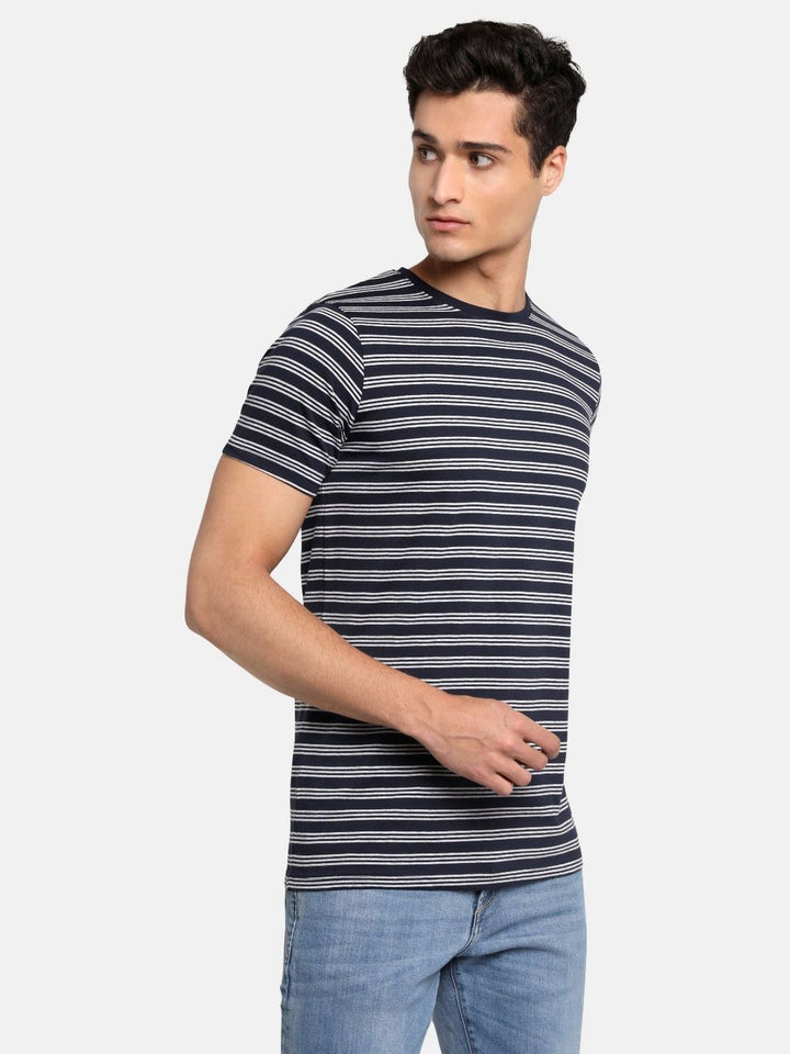 ADRO Men Striped Round Neck Cotton T-shirt