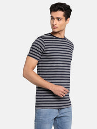 ADRO Men Striped Round Neck Cotton T-shirt