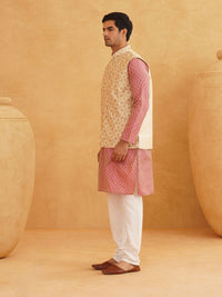 SOJANYA Motif Etnik Reka bentuk tenunan Kolar Kurta Dengan Jaket Churidar Dan Nehru