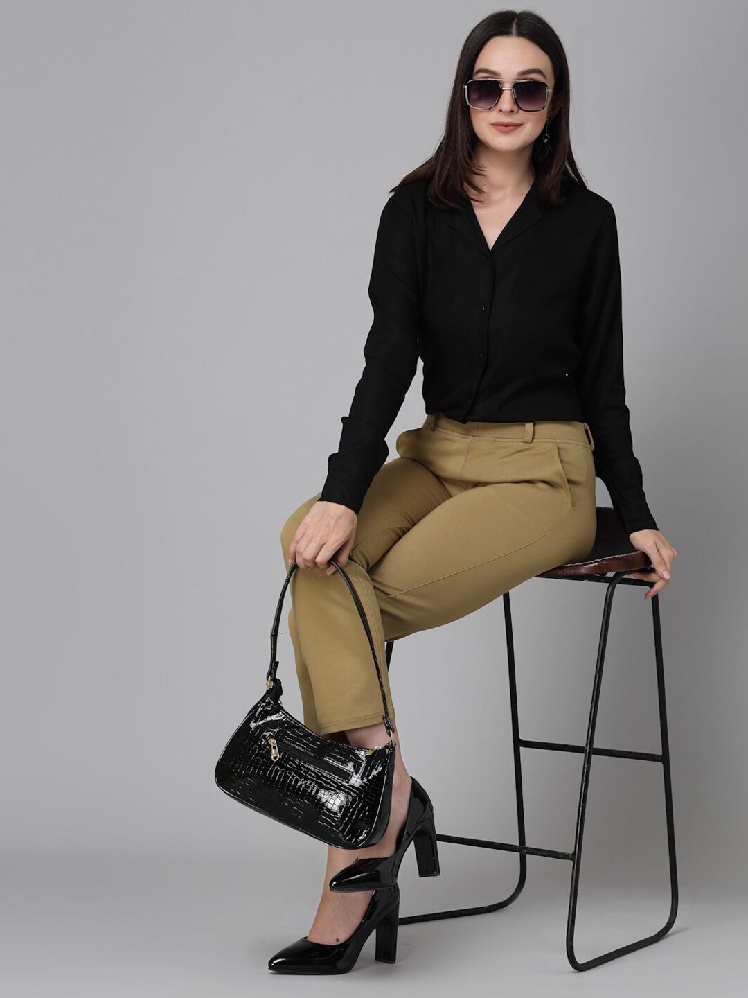 Style Quotient Black Cuban Collar Smart Cotton Formal Shirt