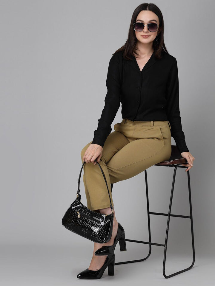 Style Quotient Black Cuban Collar Smart Cotton Formal Shirt