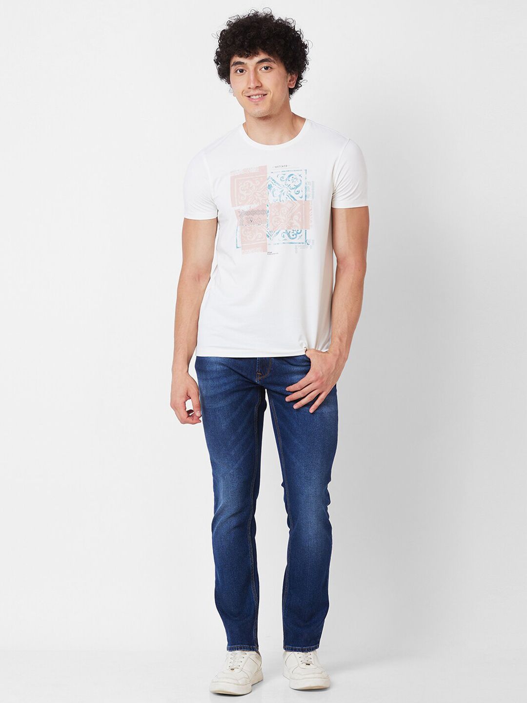 SPYKAR Round Neck Short Sleeves Printed Slim Fit Cotton T-shirt