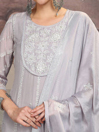 Vishudh Floral Embroidered Regular Kurta with Trouser & Dupatta