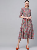 Gerua By Libas Women Charcoal Grey  Red Printed A-Line Dress