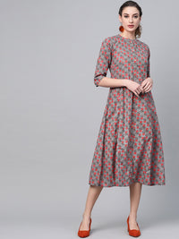 Gerua By Libas Women Charcoal Grey  Red Printed A-Line Dress