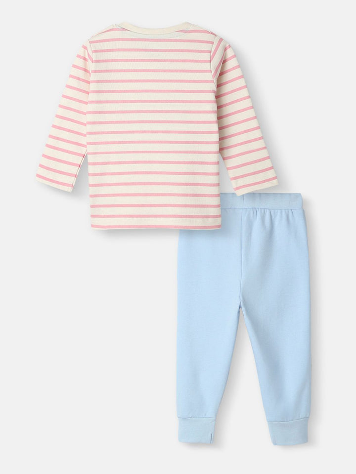 Nauti Nati Boys Striped Long Sleeves Pure Cotton T-shirt With Joggers