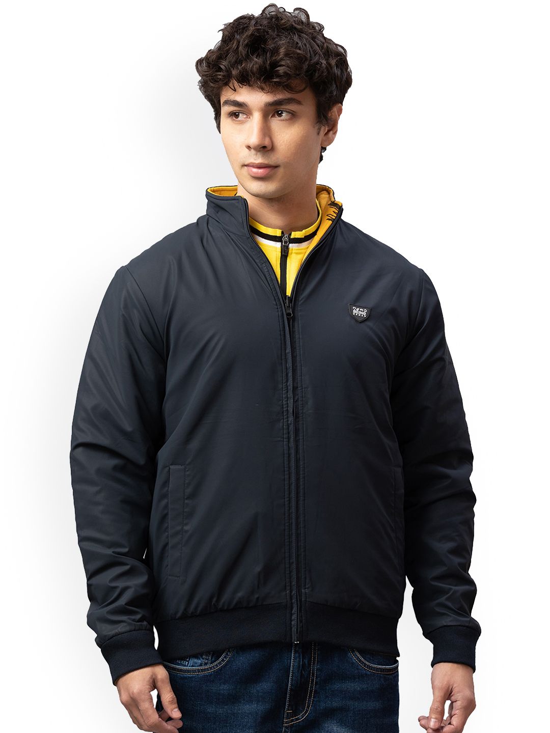 Being Human Men Navy Blue Crop Bomber Jacket