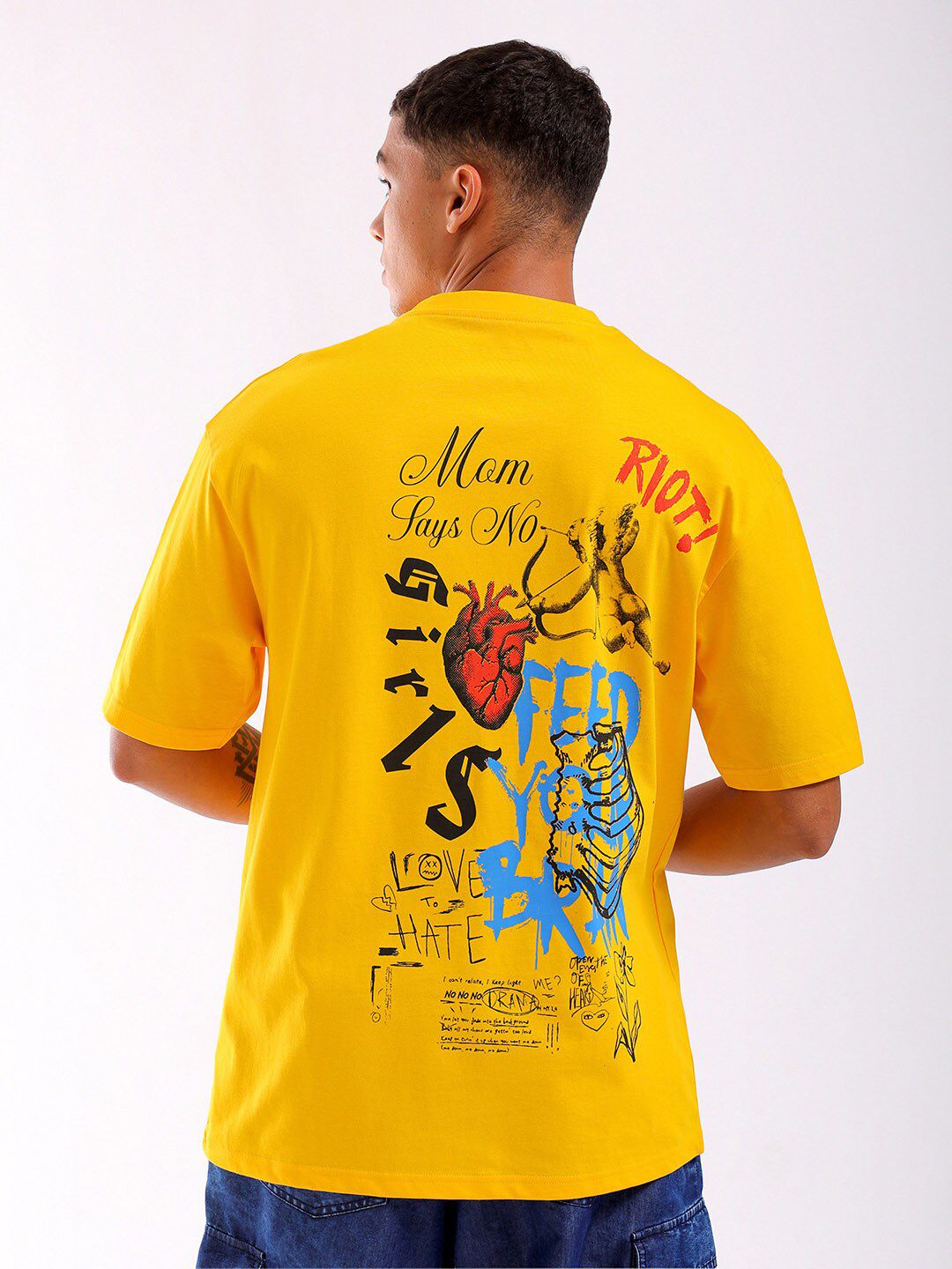 The Indian Garage Co Men Back Printed Boxy Oversized Round Neck Pure Cotton T-shirt