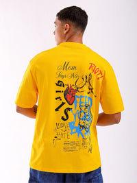 The Indian Garage Co Men Back Printed Boxy Oversized Round Neck Pure Cotton T-shirt