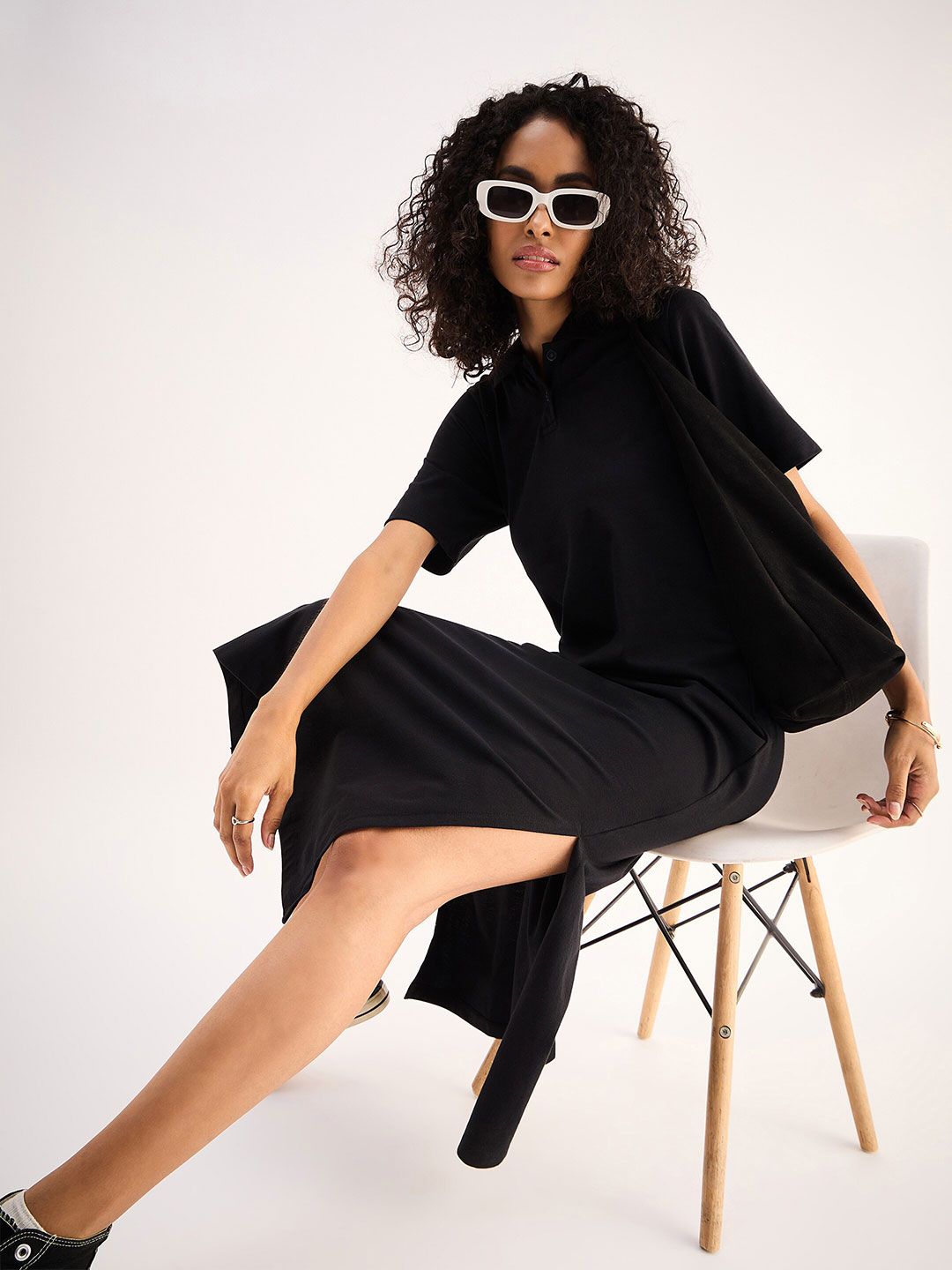 SASSAFRAS BASICS Polo Collar Short Sleeves Oversized Tshirt Midi Dress