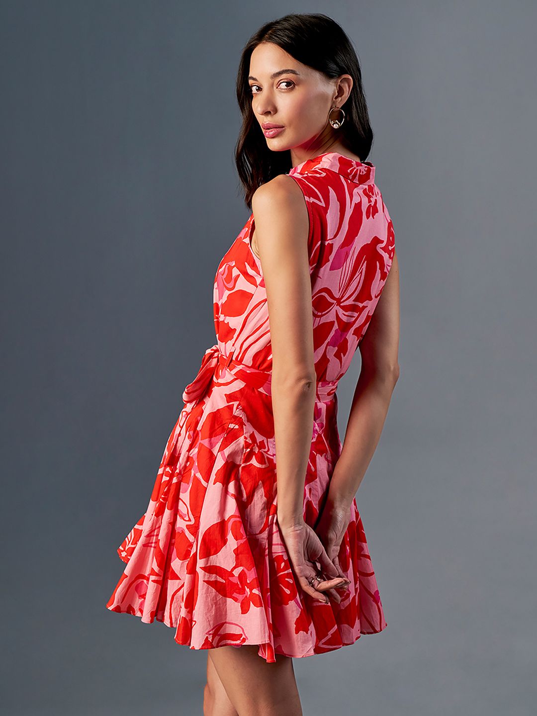 AND Floral Printed Fit & Flare Mini Pure Cotton Dress