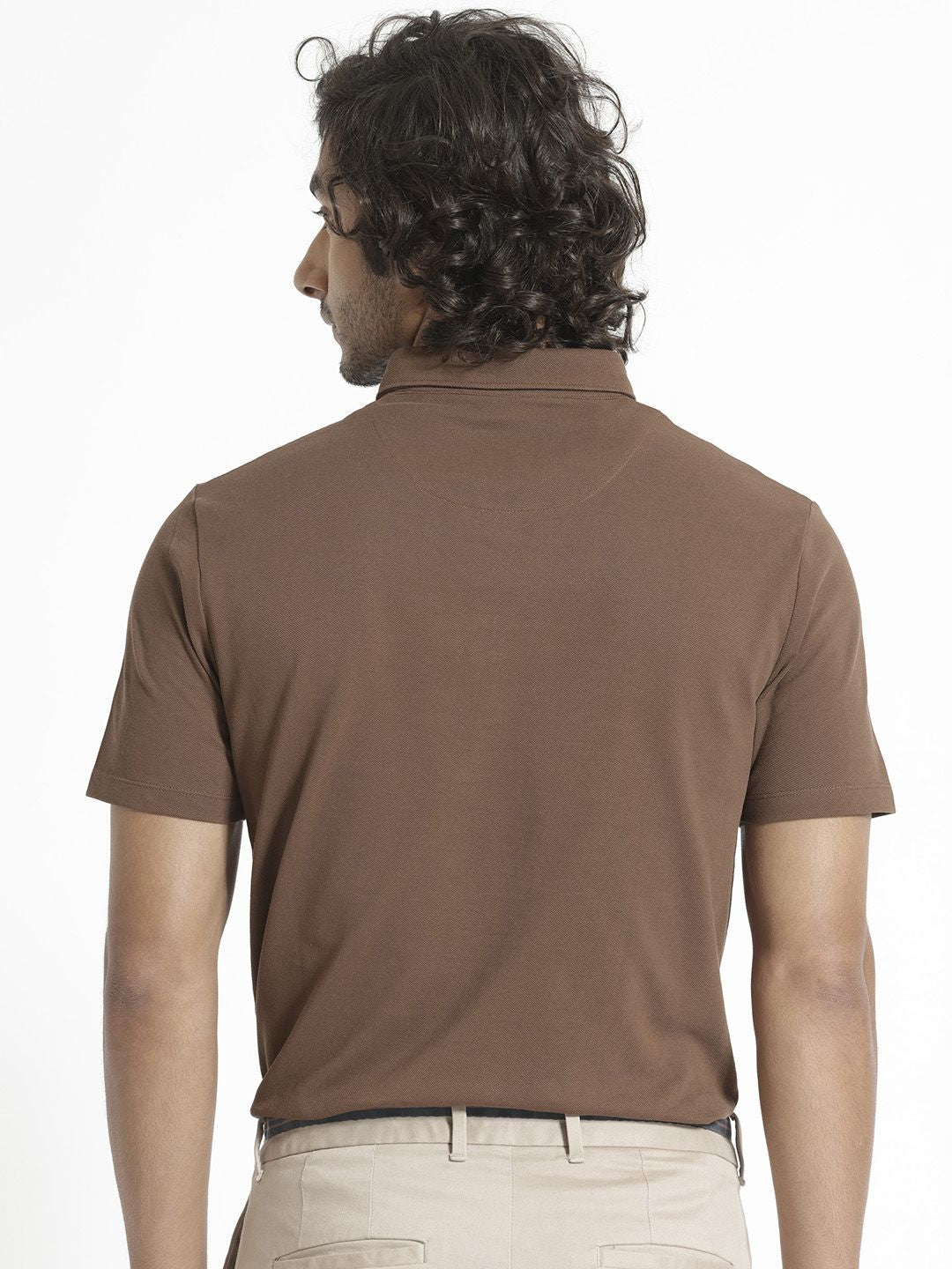 RARE RABBIT Men Herval Button Down Collar Slim Fit Cotton T-Shirt