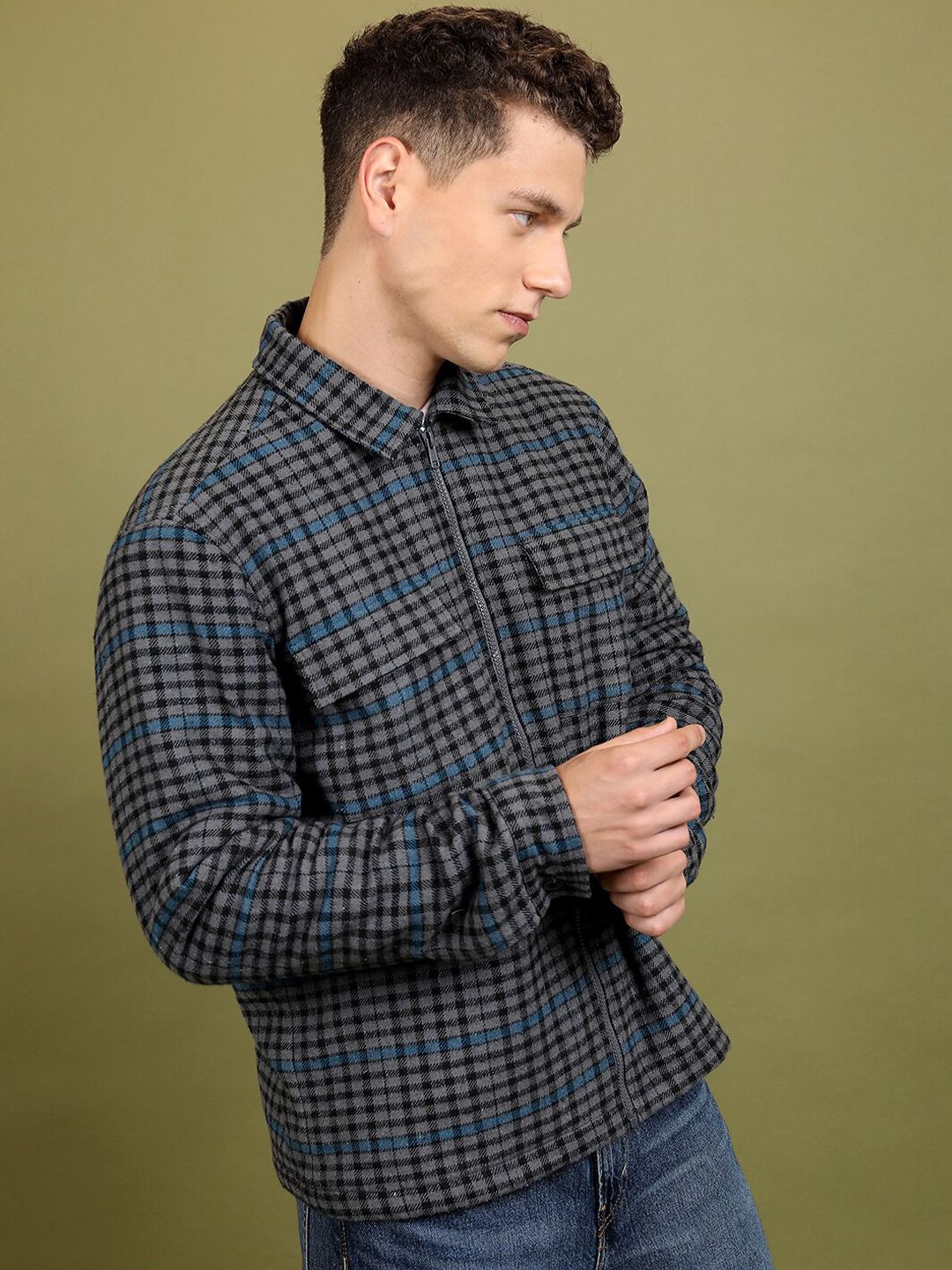 HIGHLANDER Shepherd Checks Spread Collar Flannel Shacket