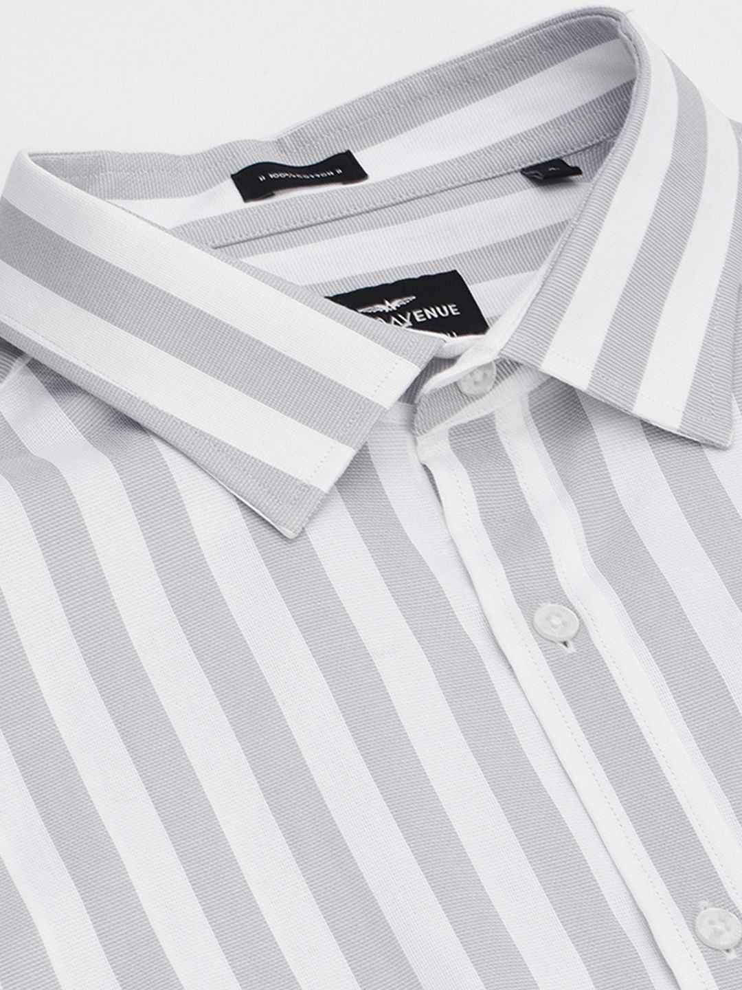 Park Avenue Men Grey & White Slim Fit Striped Pure Cotton Formal Shirt