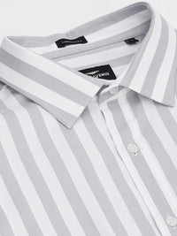 Park Avenue Men Grey & White Slim Fit Striped Pure Cotton Formal Shirt
