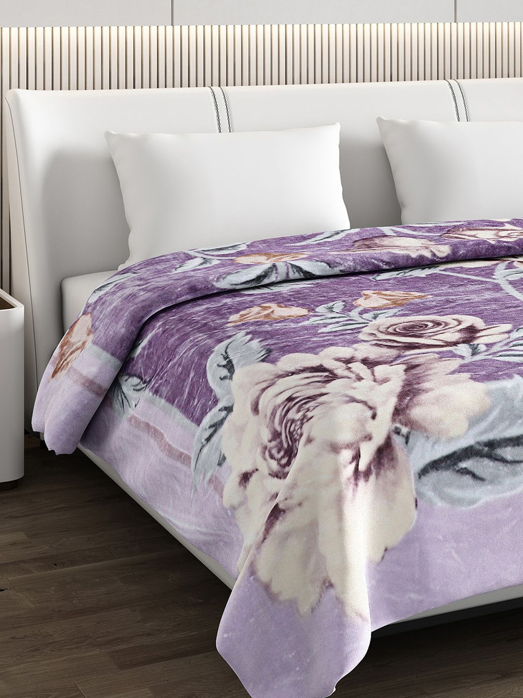 Monte Carlo Purple & Brown Floral Heavy Winter 600 GSM Double Bed Blanket