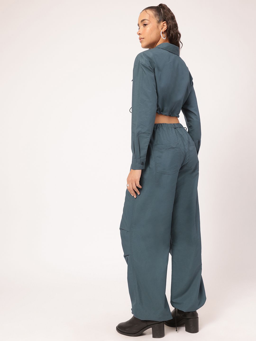 DressBerry Relaxed Refinement Crop Shirt & Parachute Pants Co-Ords with Toggles