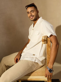 DENNISON Men Self Design Cuban Collar Smart Casual Shirt