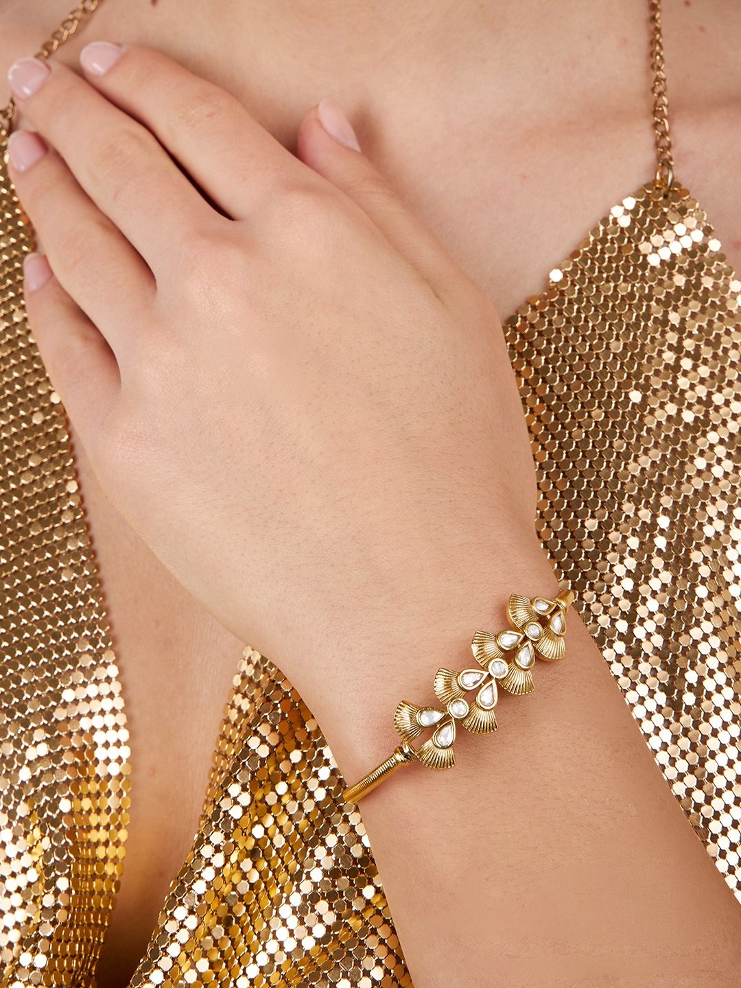 Zaveri Pearls Women Cubic Zirconia Gold-Plated Kada Bracelet