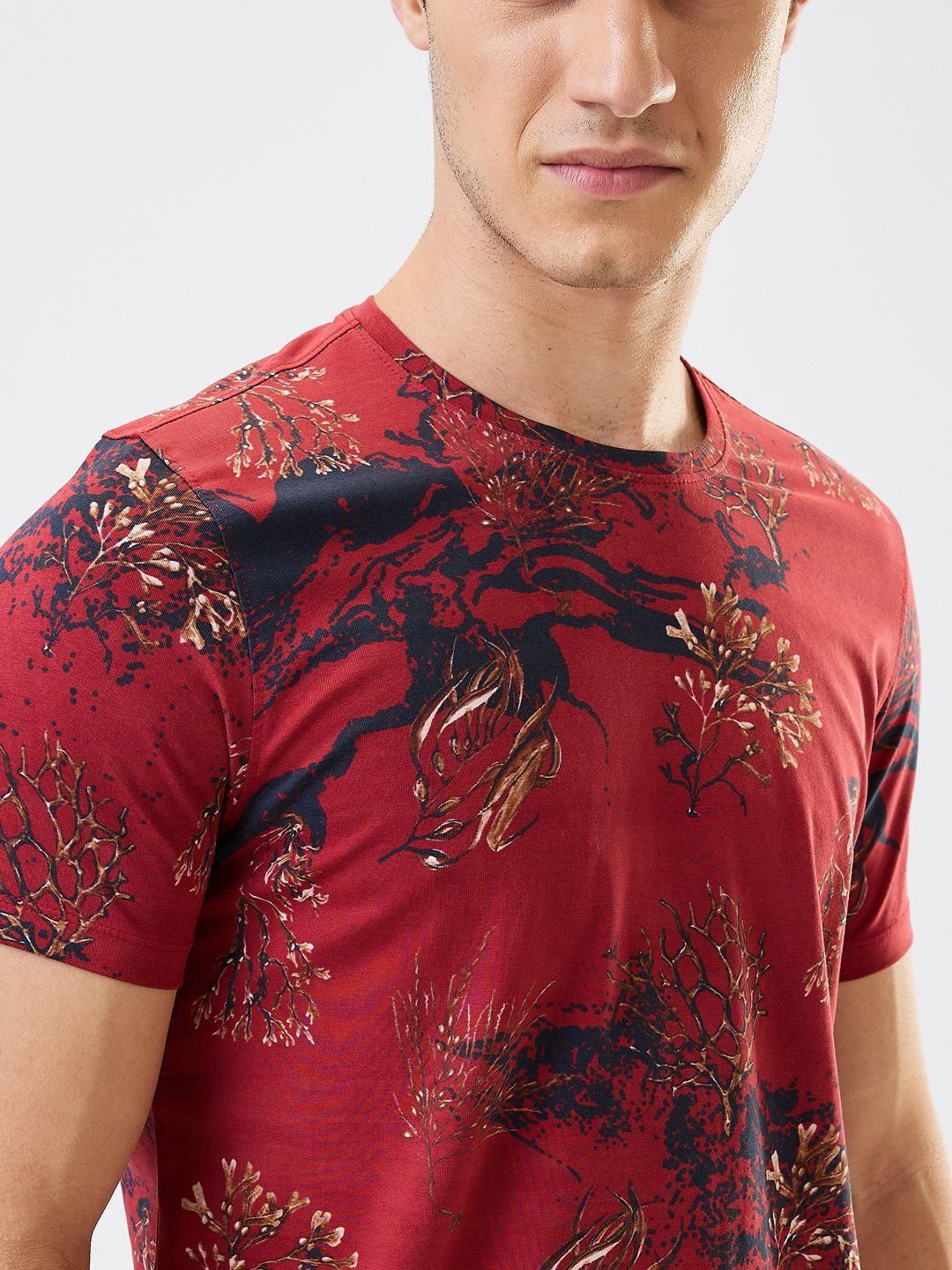 SPYKAR Men Abstract Printed Round Neck Cotton Slim Fit T-shirt