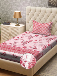 Myntra Elegant Homes Merah & Putih Bunga 300 TC Cadar Tempat Tidur Single dengan 1 Sarung Bantal