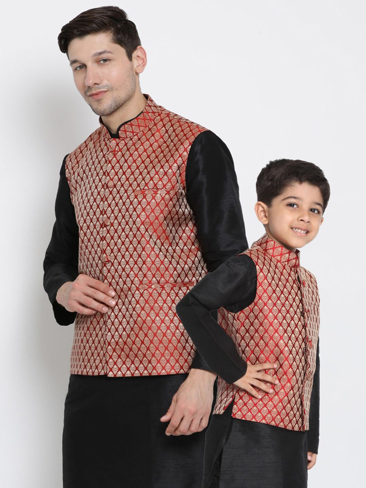 VASTRAMAY Boys Woven-Designed Nehru Jacket