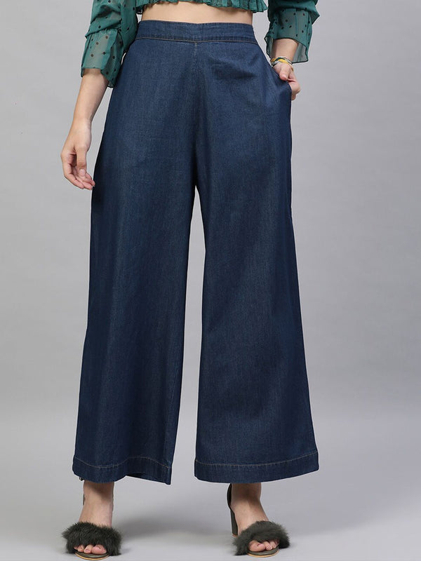 STREET 9 Women Blue Loose Fit Solid Parallel Trousers