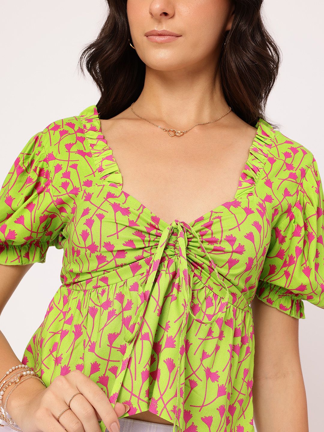 DressBerry Garden Glam Floral Tie-Up Empire Top
