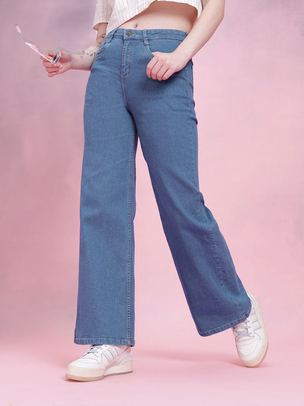 DressBerry Women Mid-Rise Wide Leg Stretchable Jeans