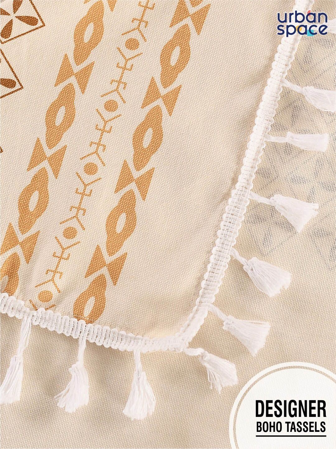 URBAN SPACE Cream-Colored Printed Pure Cotton 4-Seater Table Cover