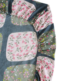 KLOTTHE Blue & Pink Floral Printed 300TC Fitted Double King Bedsheet With 2 Pillow Covers