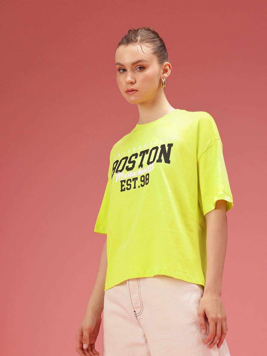 DressBerry Pure Cotton Typography Printed Relaxed Fit T-shirt
