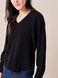AND V-Neck Cuffed Sleeves solid Top